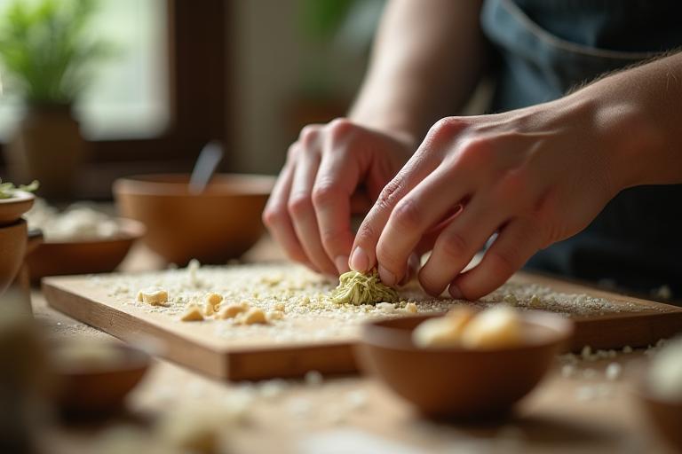 職人が化粧品を手作りする様子